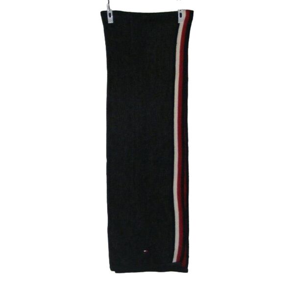 TOMMY HILFIGER Scarf, Charcoal Gray Acrylic, Red/White Stripe accent, Bar logo - Picture 6 of 8
